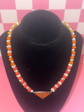 Handmade Orange Necklace with Pearl Accents